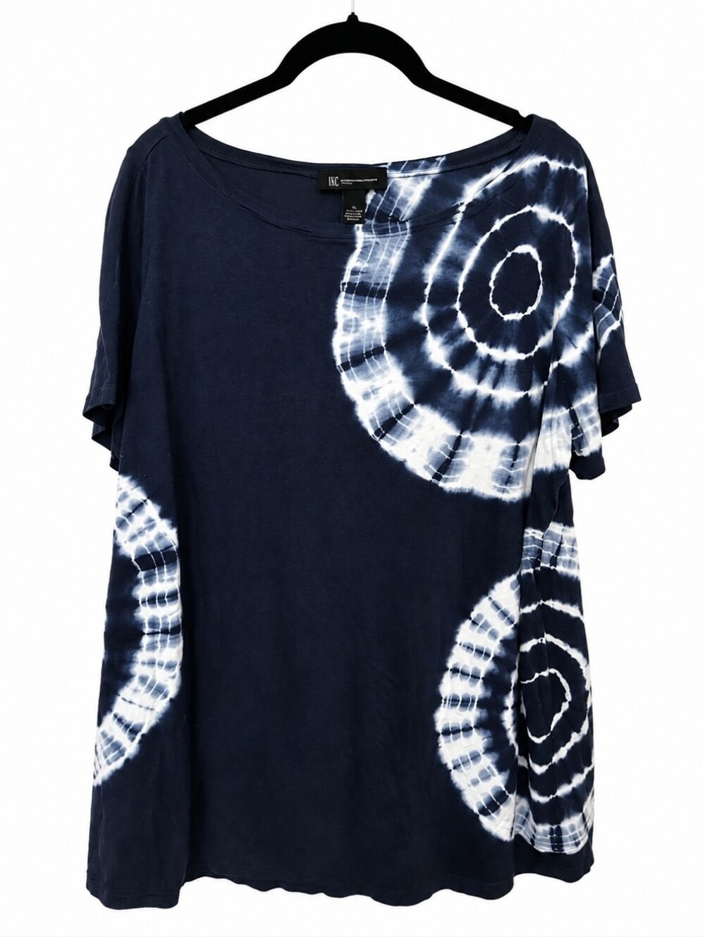 INC International Concepts Navy and White Tie-Dye Short Sleeve Top